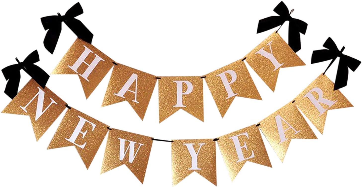 PARTY DECORATIONS - Happy New Years Eve Party Banner Decoration - Gold Glitter Banner-10 Feet