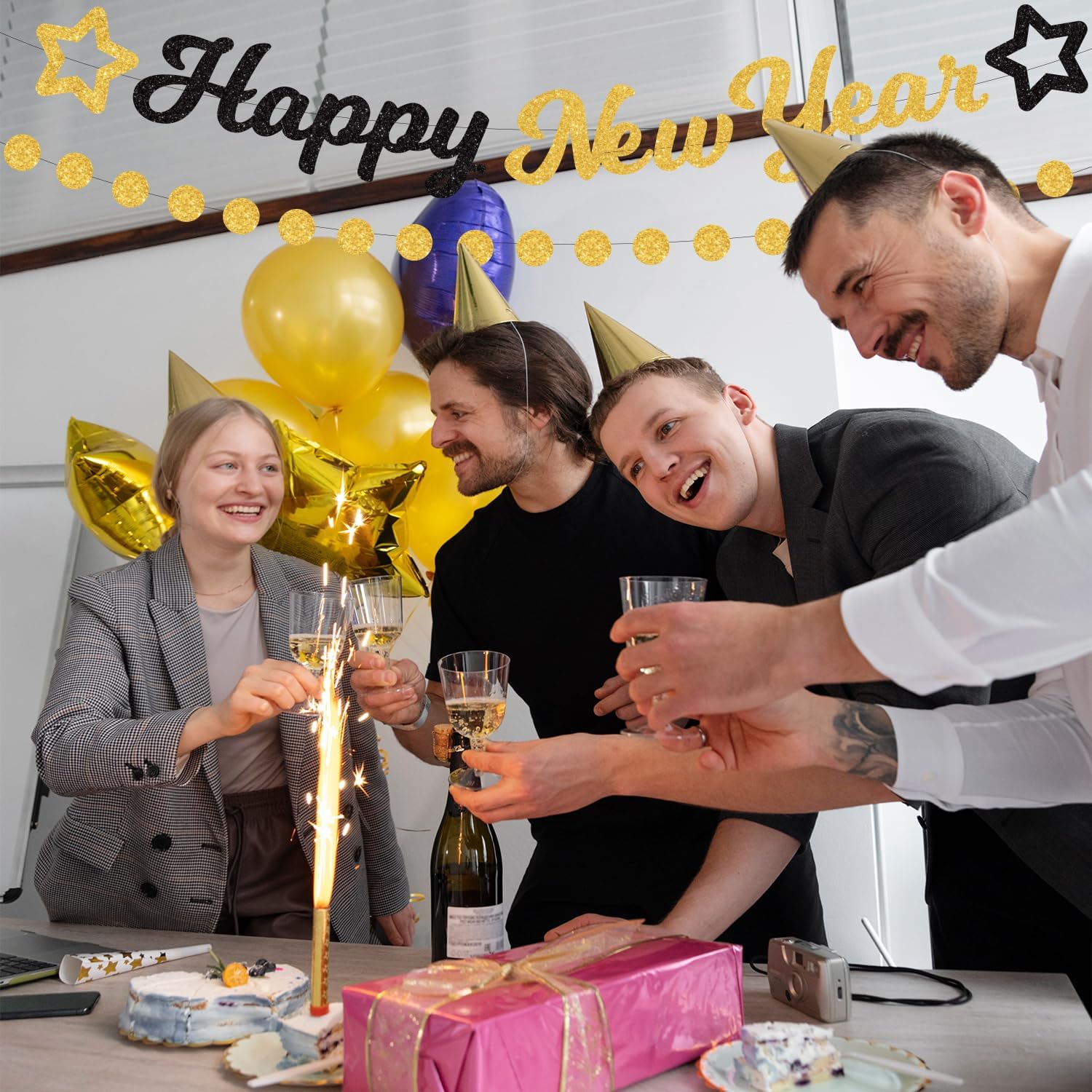 PARTY DECORATIONS - Happy New Years Pom-Pom Streamer Decorations Kit - Image 2