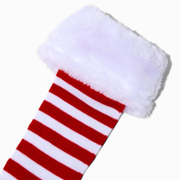 SOCKS - Christmas Red & White Stiped Fur trim over Knee socks - Image 2