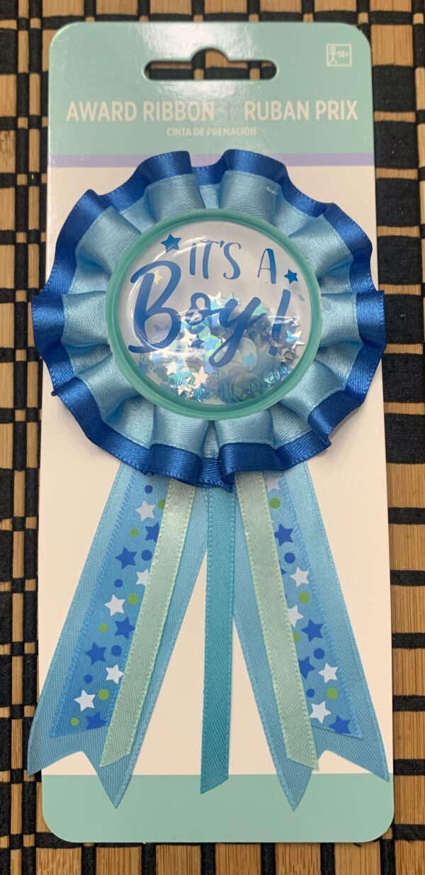 Celebration Award Pins - Baby Shower Award Ribbon Blue It's a Boy Confetti Shake