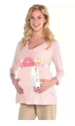 Celebration Award Pins - Mom-to-Be Ribbon Sash PINK Floral Baby Shower