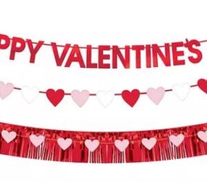 Valentines Day Decoration - Pink, Red & White Heart Happy Valentine's Day Cardstock & Foil Banner Set, 6ft, 4pc