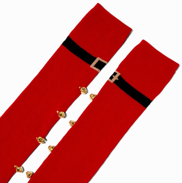 SOCKS - Christmas Santa Claus & Bells Over the Knee Socks - Image 2