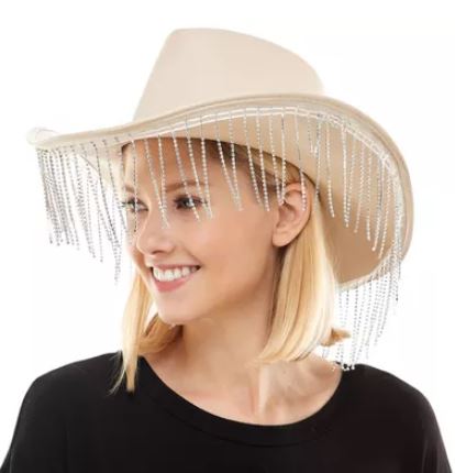 Rhinestone Fringe Tan Cowboy Hat - Image 4