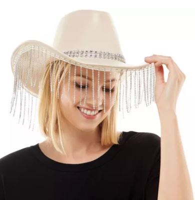 Rhinestone Fringe Tan Cowboy Hat - Image 5