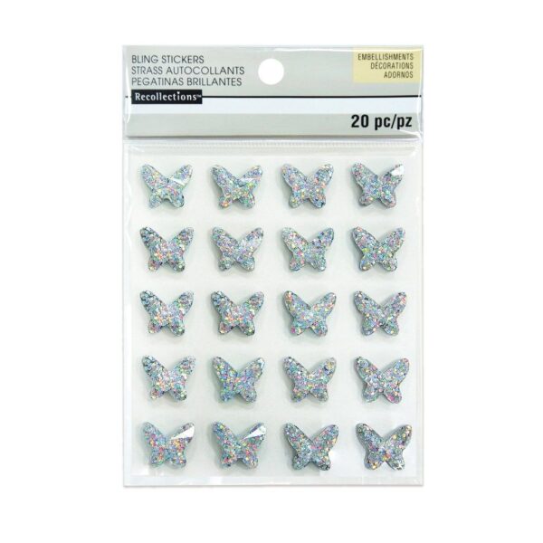 RHINESTONE SHEETS - 20PC Iridescent Clear Butterfly Bling Stickers