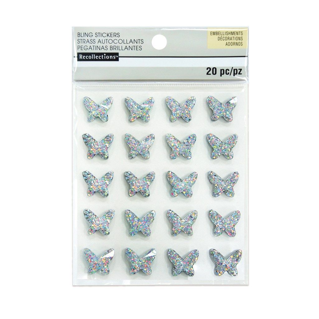 RHINESTONE SHEETS - 20PC Iridescent Clear Butterfly Bling Stickers