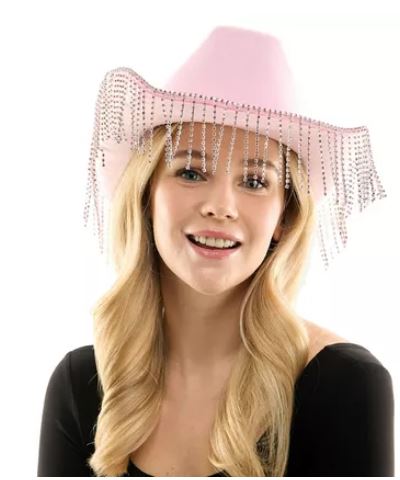Rhinestone Fringe Pink Cowboy Hat - Image 3