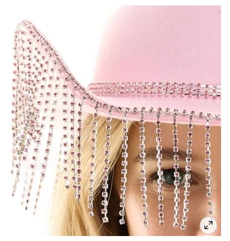 Rhinestone Fringe Pink Cowboy Hat - Image 2