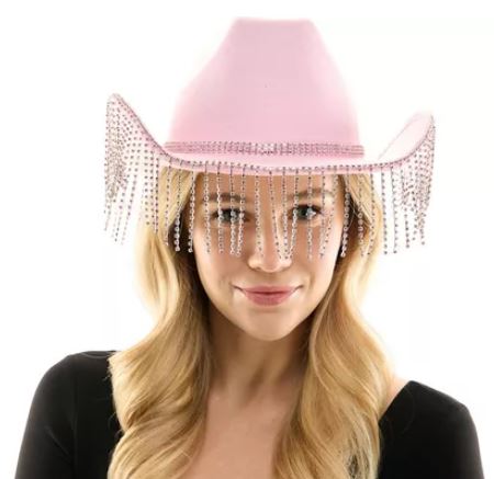 Rhinestone Fringe Pink Cowboy Hat