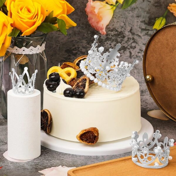 Mini Crown Cake Topper - SILVER RHINESTONE AND PEARL CROWNS - Image 5