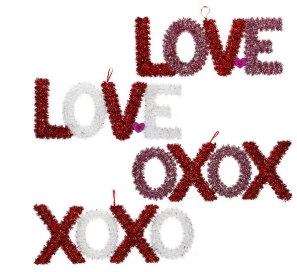 Valentines Day Decoration - Valentine's Tinsel Love and XOXO Signs, 6.9x20 in.