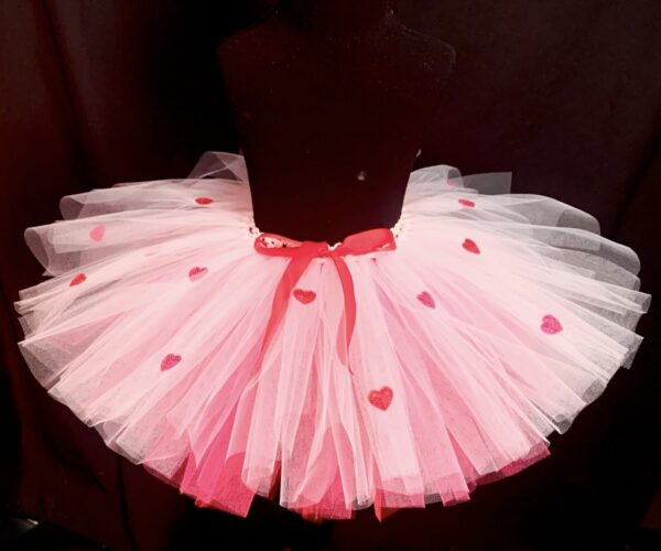 CUSTOM MADE Child tutu - TODDLER PINK-RED.WHITE HEART FLUFFY Tutu SIZE Fits 3-4yrs - Image 3