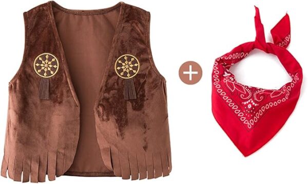 WESTERN THEME - Toddler Western Cowboy Style Kids Vest + Headscarf Set SIZE 3-4T - Image 2