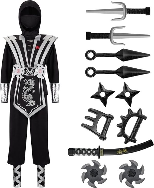 HALLOWEEN - BOY SILVER/BLACK Ninja costume with Ninja Accessory Toys Set SIZE XLARGE(12-14) - Image 5