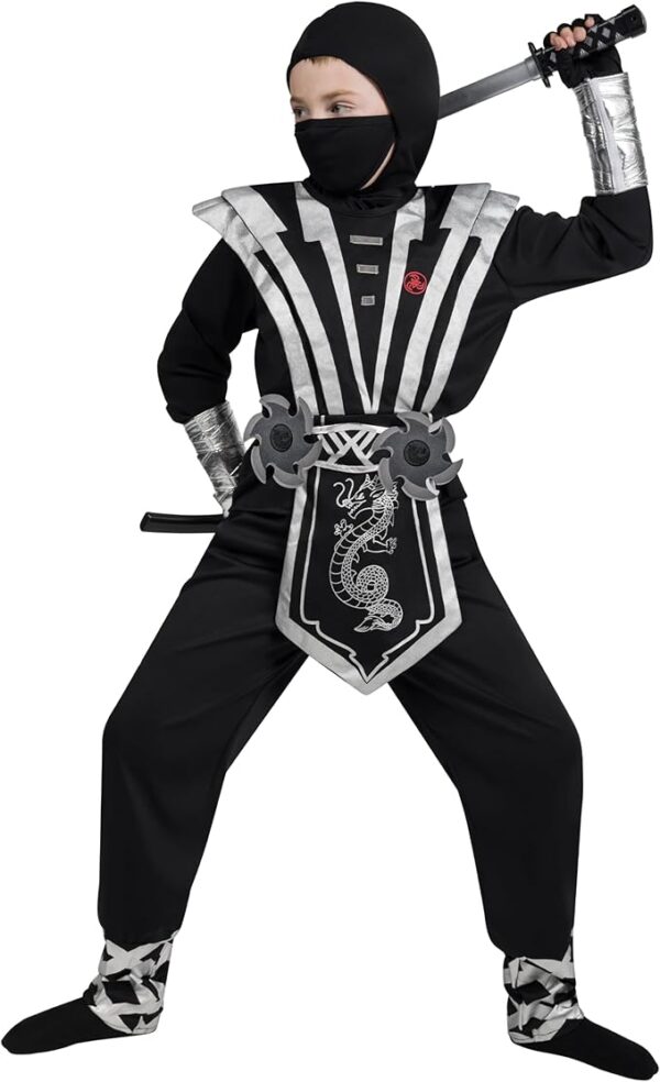 HALLOWEEN - BOY SILVER/BLACK Ninja costume with Ninja Accessory Toys Set SIZE XLARGE(12-14) - Image 4