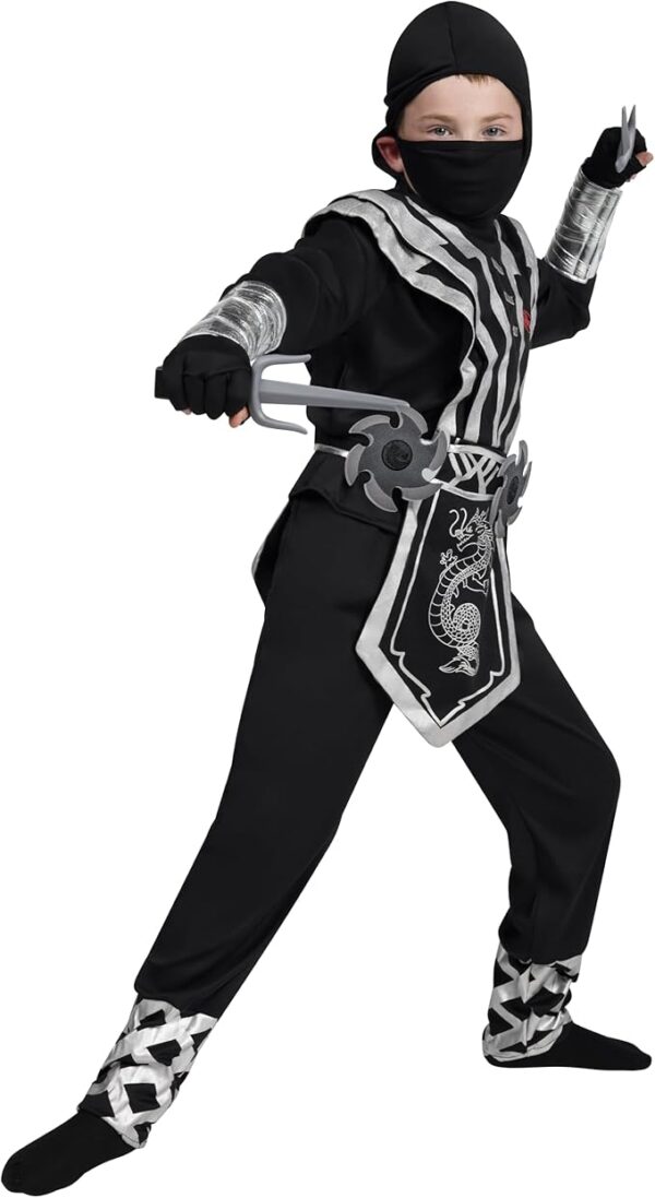 HALLOWEEN - BOY SILVER/BLACK Ninja costume with Ninja Accessory Toys Set SIZE XLARGE(12-14) - Image 3