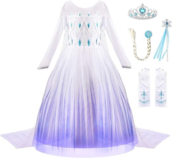 Girl Snow Princess Costume Dress with accessories