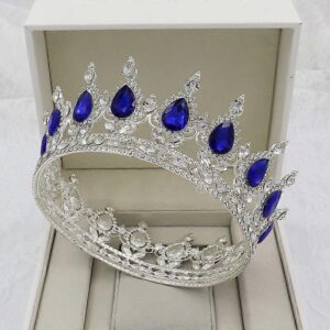 Royal Queen Rhinestone Crown - SILVER BLUE