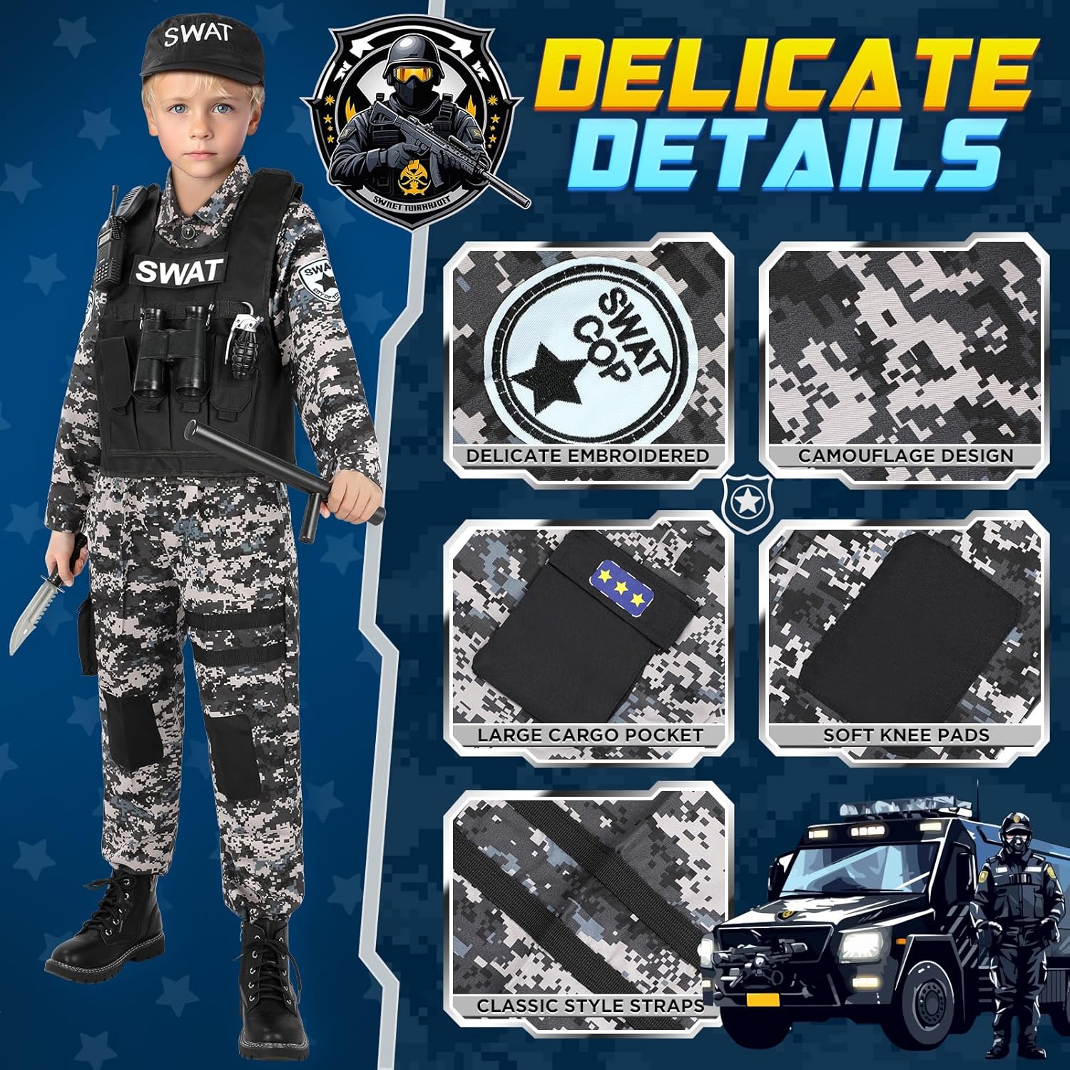 Career Day POLICE SWAT - Swat Combat Police Officer Kids Costume - Image 2