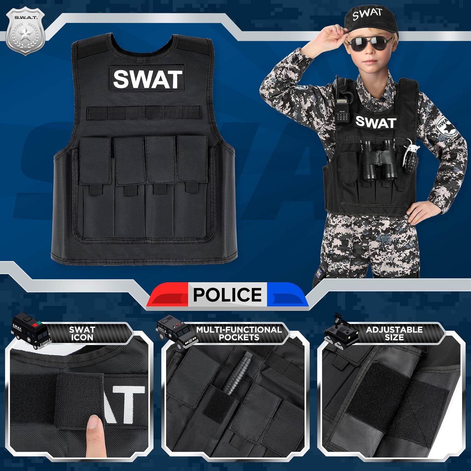 Career Day POLICE SWAT - Swat Combat Police Officer Kids Costume - Image 3