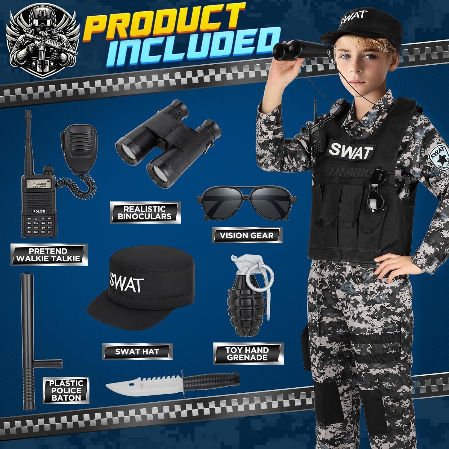 Career Day POLICE SWAT - Swat Combat Police Officer Kids Costume - Image 4