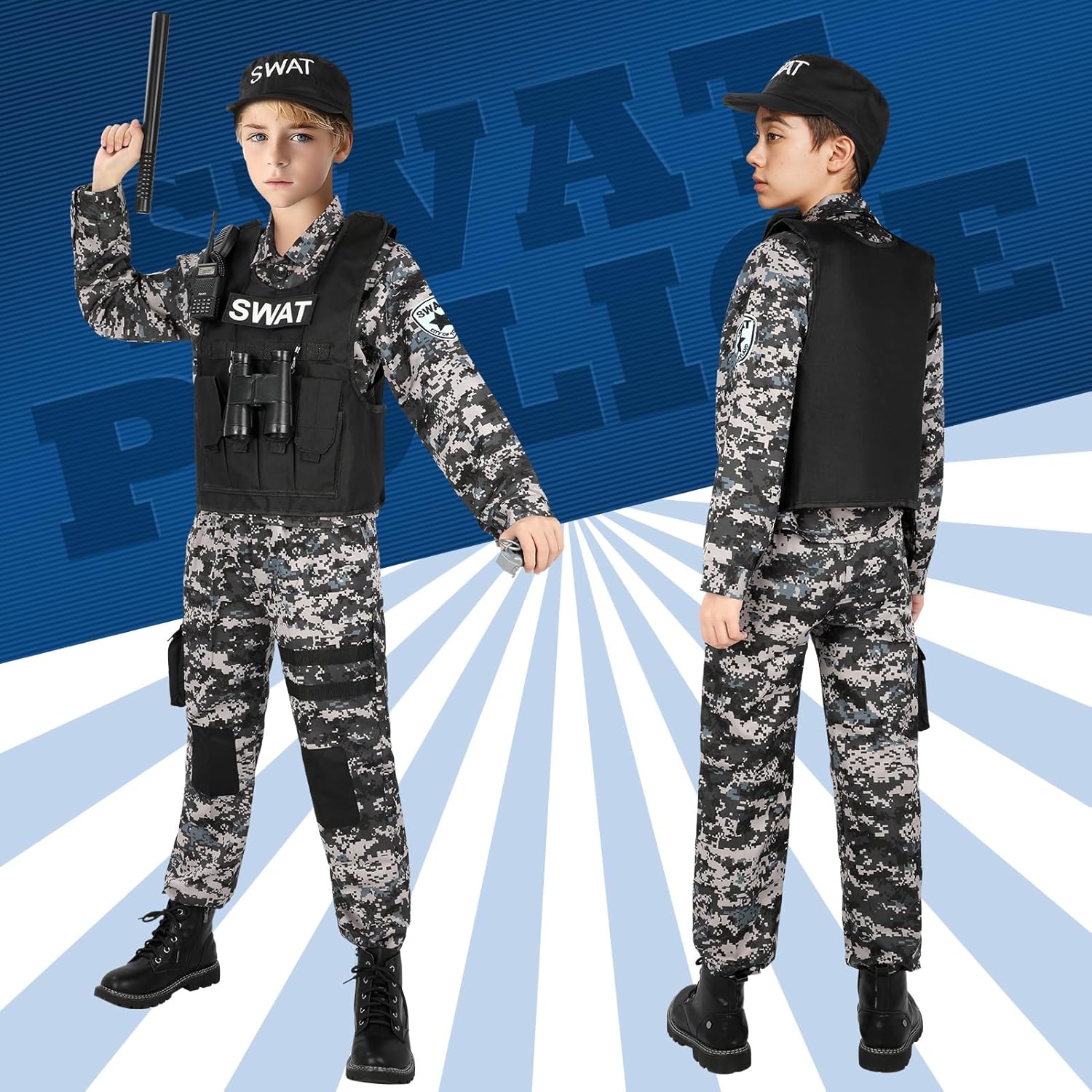 Career Day POLICE SWAT - Swat Combat Police Officer Kids Costume - Image 5