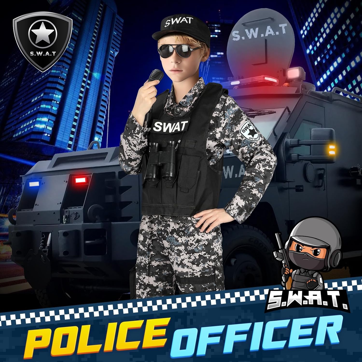 Career Day POLICE SWAT - Swat Combat Police Officer Kids Costume - Image 6