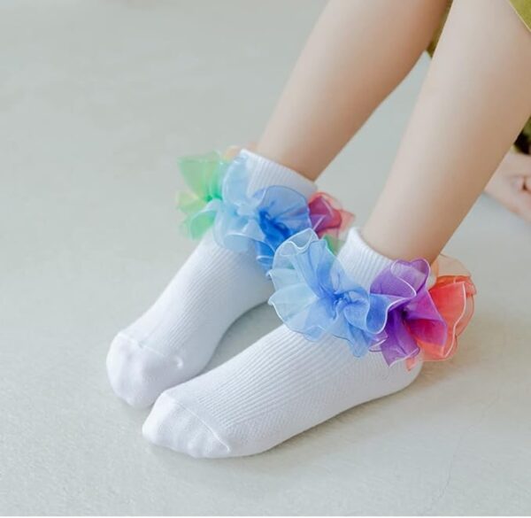 SOCKS - Kids Toddler Girls Cotton Socks with Rainbow Lace Ruffle Trim - Image 3