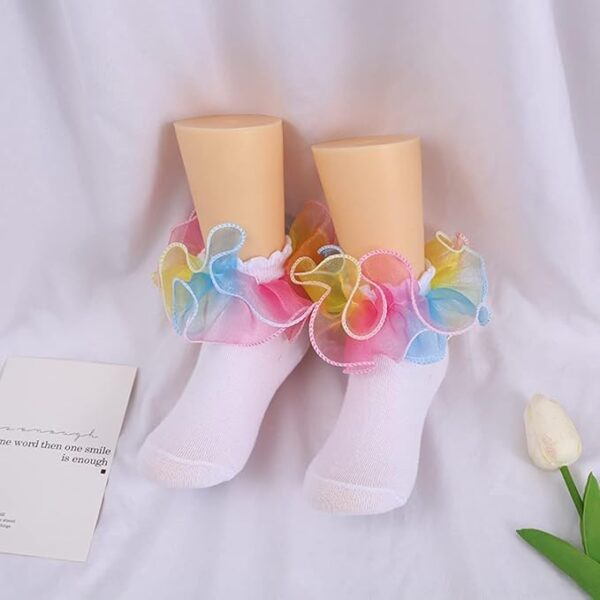 SOCKS - Kids Toddler Girls Cotton Socks with Rainbow Lace Ruffle Trim - Image 4