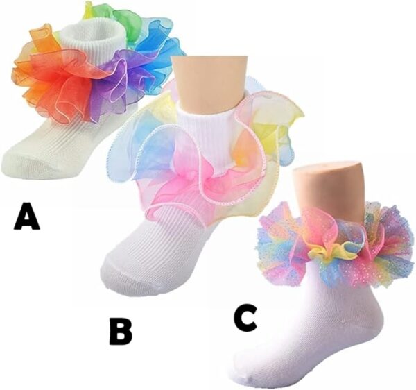 SOCKS - Kids Toddler Girls Cotton Socks with Rainbow Lace Ruffle Trim