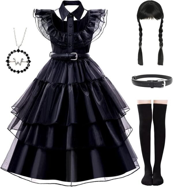 HALLOWEEN - Girls Deluxe WEDNESDAY-BLACK DRESS WITH ACCESSORIES