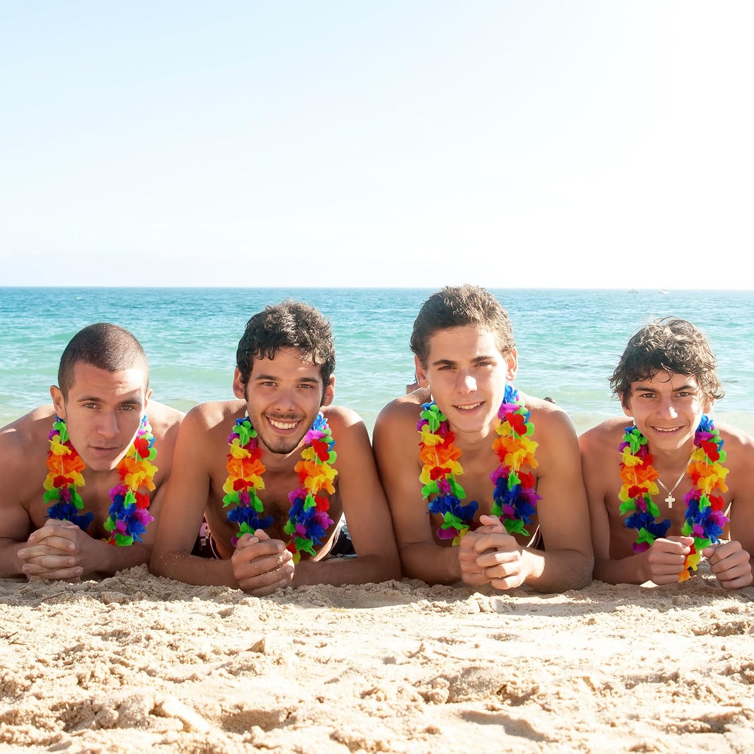 Hawaiian Floral Leis - Rainbow Tropical Hawaiian Flower Necklaces Luau Leis - Image 2