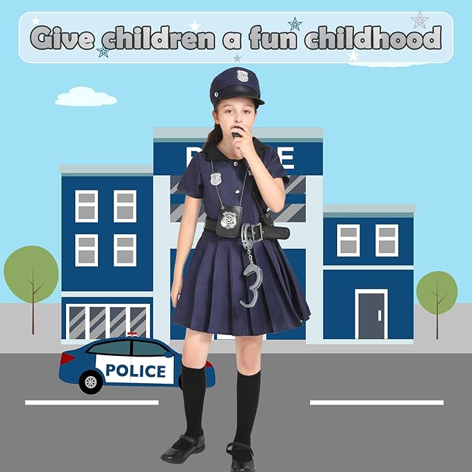 Career Day POLICE – Girls 6Pcs Police Costume for Kids - Image 6