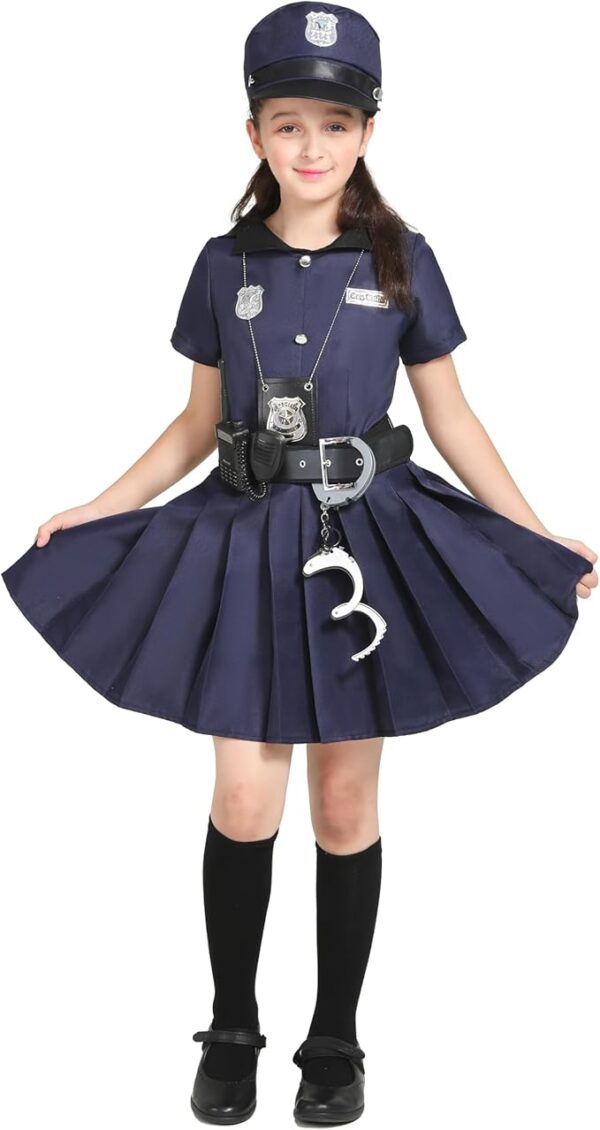 Career Day POLICE – Girls 6Pcs Police Costume for Kids - Image 3