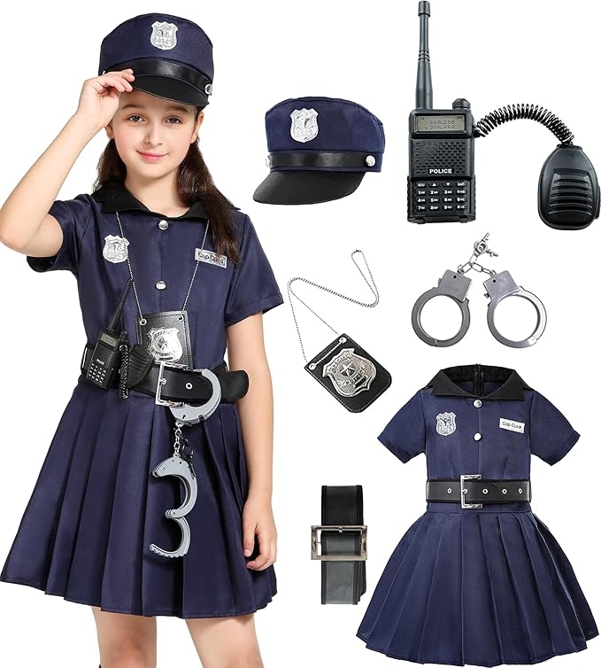Career Day POLICE – Girls 6Pcs Police Costume for Kids