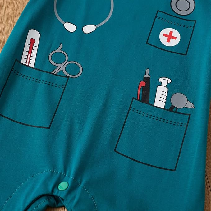 Career Day DOCTOR – Baby Boy Teal Surgeon Uniform with Hat + Booties SIZE 12-18MONTHS - Image 2