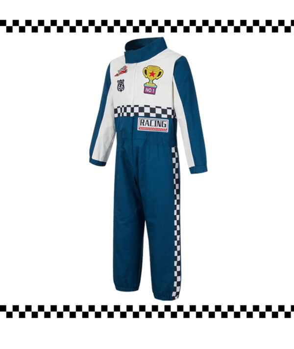 Career Day RACE CAR DRIVER – Boy Girl Racing Suit Kids Racer Jumpsuit Set with Cap Medal and Flags TEAL BLUE SIZE 12-14 - Image 3