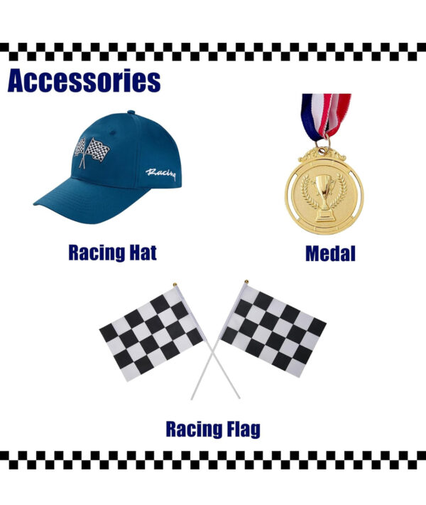 Career Day RACE CAR DRIVER – Boy Girl Racing Suit Kids Racer Jumpsuit Set with Cap Medal and Flags TEAL BLUE SIZE 12-14 - Image 6