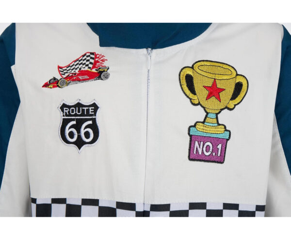 Career Day RACE CAR DRIVER – Boy Girl Racing Suit Kids Racer Jumpsuit Set with Cap Medal and Flags TEAL BLUE SIZE 12-14 - Image 7