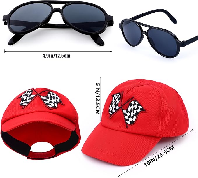 Career Day RACE CAR DRIVER – Kids Race Car Driver Racer Jumpsuit with Car Cap Sunglasses - RED SIZE 10-12 - Image 3