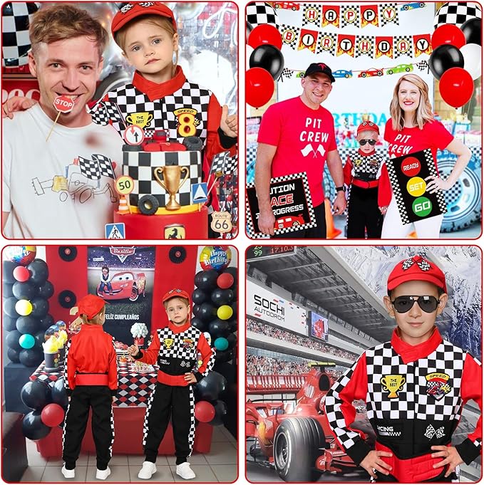 Career Day RACE CAR DRIVER – Kids Race Car Driver Racer Jumpsuit with Car Cap Sunglasses - RED SIZE 10-12 - Image 5