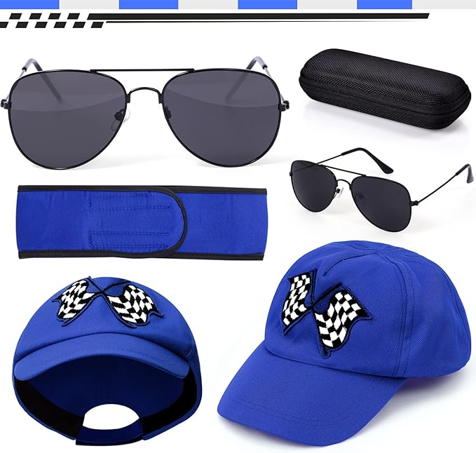Career Day RACE CAR DRIVER – Kids Race Car Driver Racer Jumpsuit with Car Cap Sunglasses - BLUE - Image 4