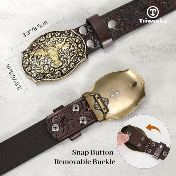 BELTS: Western PU Leather Belt for Men and Women Cowboy Cowgirl Belt Western Embossed - COFFEE Fit Size 32"-36" - Image 6