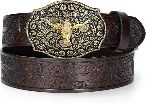 BELTS: Western PU Leather Belt for Men and Women Cowboy Cowgirl Belt Western Embossed - COFFEE Fit Size 32"-36"