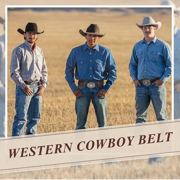 BELTS: Western PU Leather Belt for Men and Women Cowboy Cowgirl Belt Western Embossed - BLACK-GOLD - Image 2