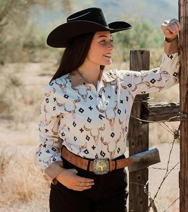 BELTS: Women Men Western Longhorn Bull Buckle Floral Embossed Belt - BROWN-GOLD 27-32" - Image 5