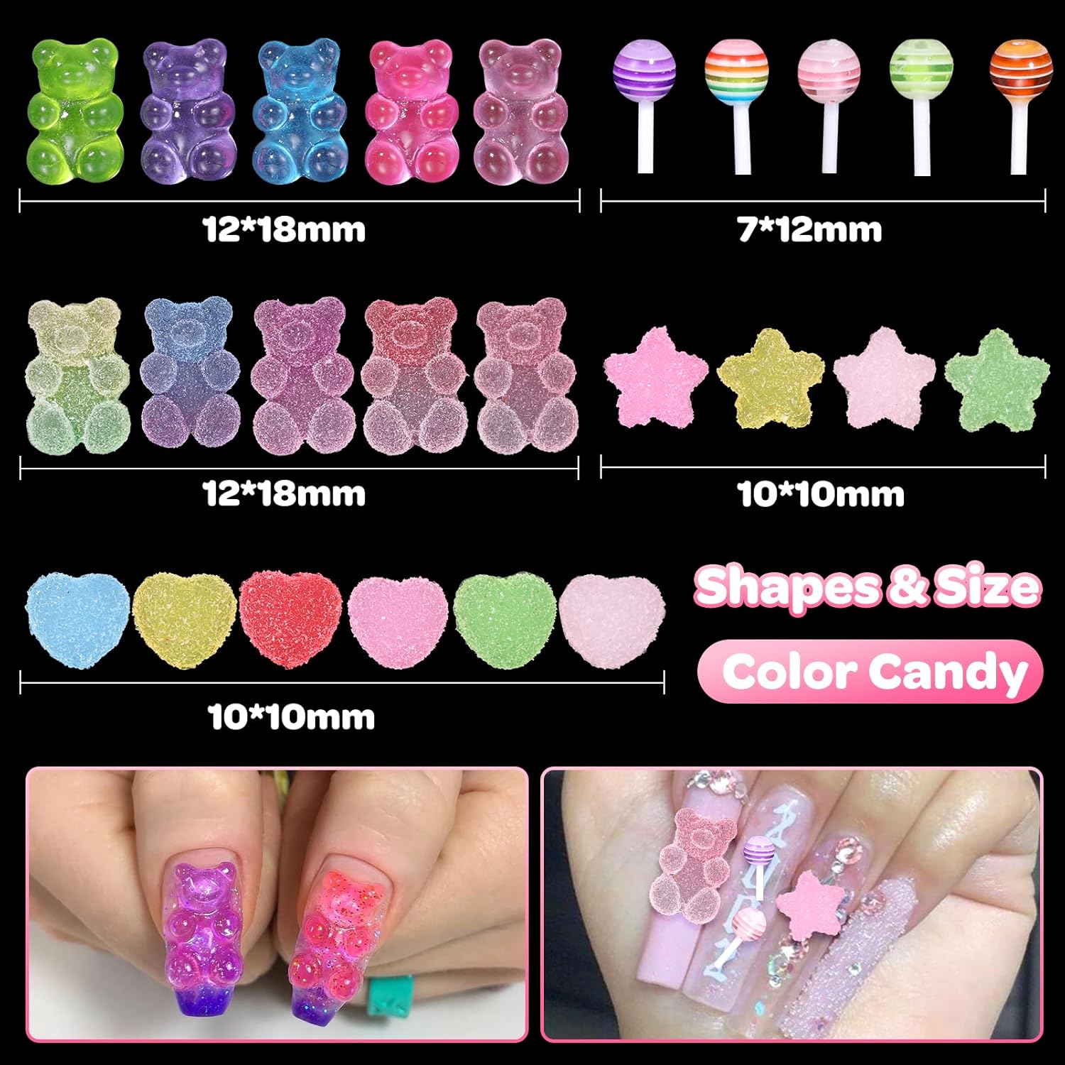 Candy Charms - 100pcs 3D MIXED Bear Lollipop Star Heart Candy Charms - Image 7