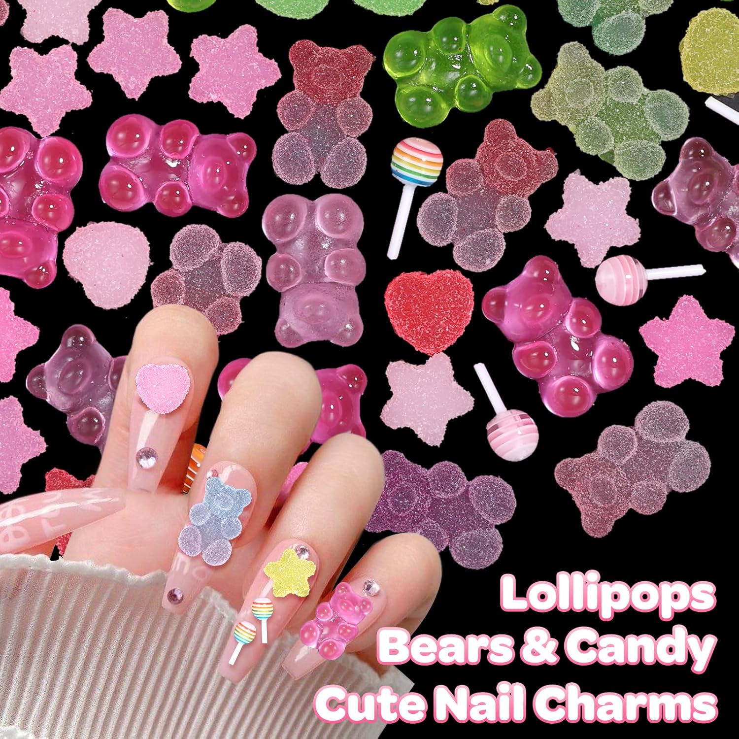 Candy Charms - 100pcs 3D MIXED Bear Lollipop Star Heart Candy Charms - Image 6