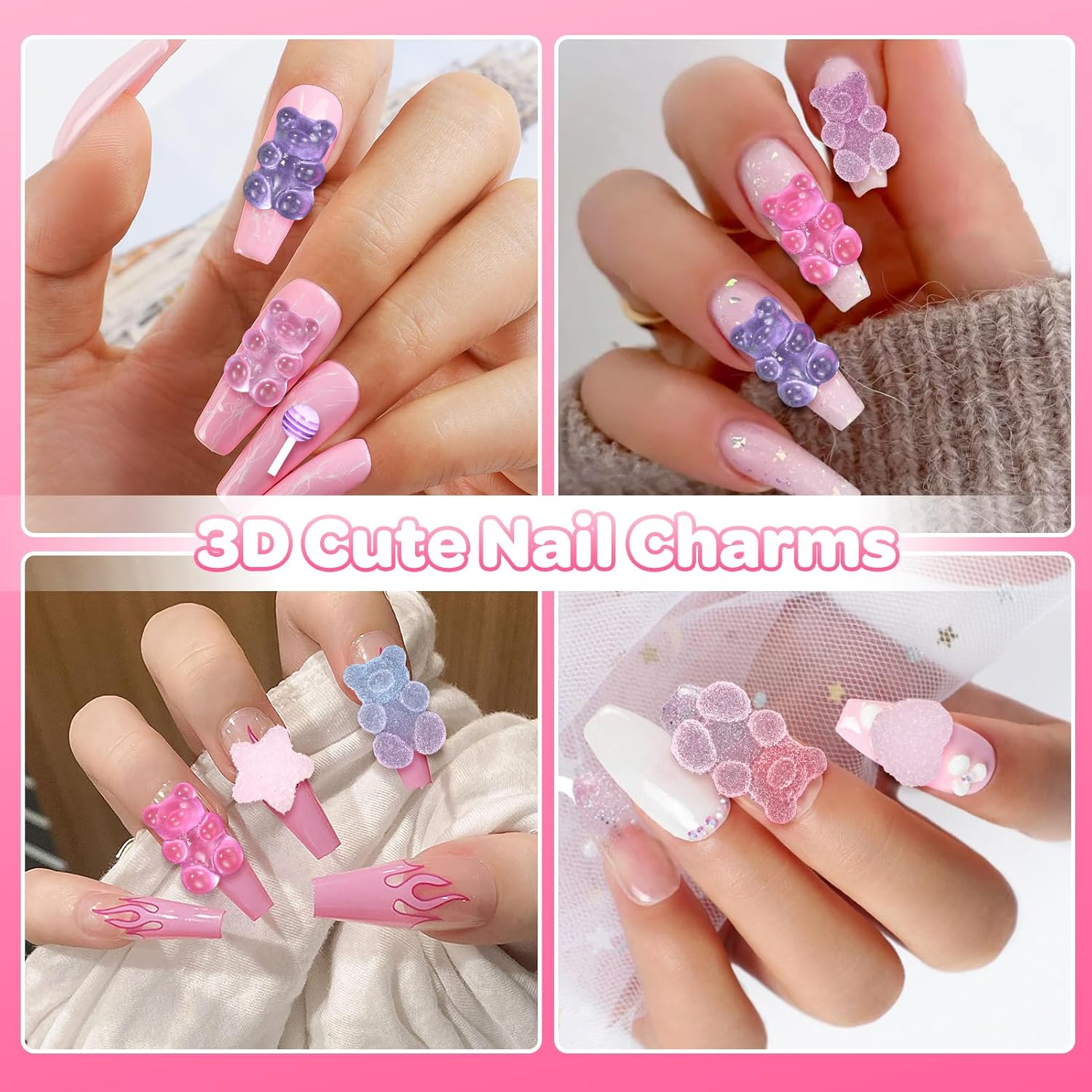 Candy Charms - 100pcs 3D MIXED Bear Lollipop Star Heart Candy Charms - Image 4